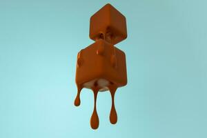 Melting chocolate cube with liquid drop details, 3d rendering photo