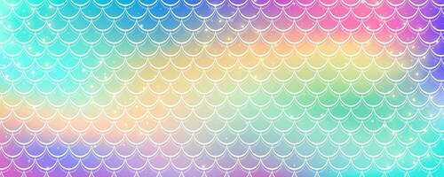 Mermaid rainbow background in fantasy style with scales. Unicorn holographic gradient texture. Sea fish kawaii vector backdrop.