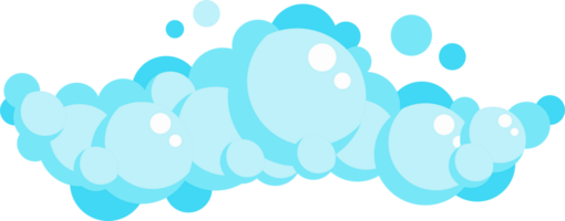 Cartoon soap foam set with bubbles. Light blue suds of bath, shampoo, shaving, mousse. png