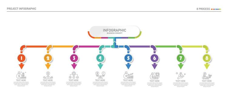 Infographic process design with icons and 8 options or steps. vector