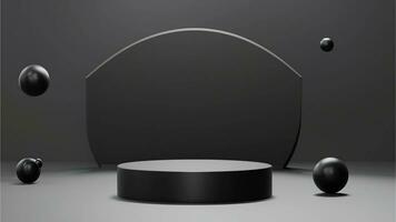 Minimal black modern cylinder box pedestal or podium for product showcase. Abstract geometric shapes background. Stand product mockup. Empty stage. 3d render illustration photo