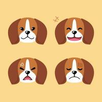 Set of cute character beagle dog faces showing different emotions vector