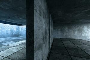 3d rendering, the abandoned empty room at night. photo