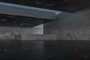 The dark abandoned room, creative architectural construction, 3d rendering. photo