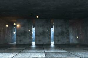 3d rendering, the abandoned empty room at night. photo