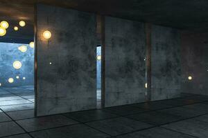 3d rendering, the abandoned empty room at night. photo