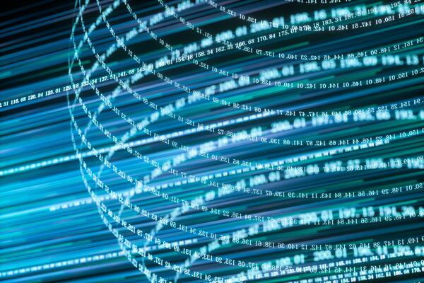 Digital lines made of numbers, globe big data background, 3d rendering