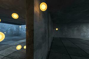 3d rendering, the abandoned empty room at night. photo