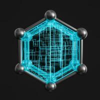 Blue hexagon and glowing lines crossed, 3d rendering. photo