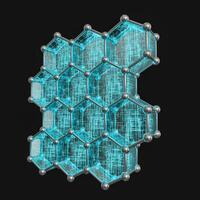 Blue hexagon and glowing lines crossed, 3d rendering. photo