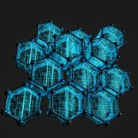 Blue hexagon and glowing lines crossed, 3d rendering. photo