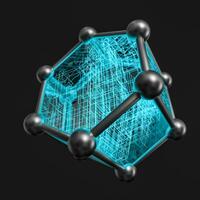 Blue hexagon and glowing lines crossed, 3d rendering. photo