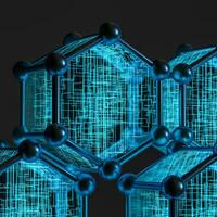 Blue hexagon and glowing lines crossed, 3d rendering. photo