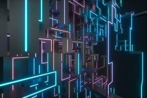 Colorful cyber space with crossed glowing lines, 3d rendering. photo