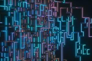 Colorful cyber space with crossed glowing lines, 3d rendering. photo