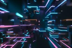 Colorful cyber space with crossed glowing lines, 3d rendering. photo
