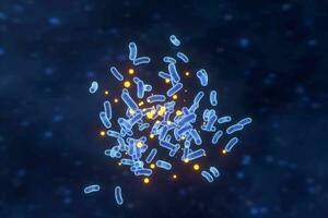 Infectious virus with surface details on blue background, 3d rendering. photo