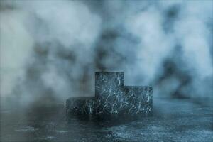An empty concrete room filled with mist, 3d rendering photo