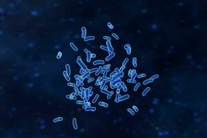 Infectious virus with surface details on blue background, 3d rendering. photo