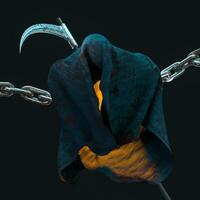 The terrible ghost wearing the sackcloth with dark background, 3d rendering. photo