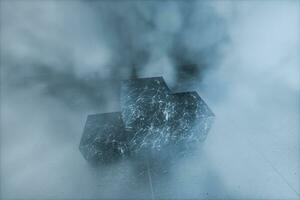 An empty concrete room filled with mist, 3d rendering photo
