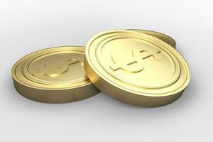 golden currency coins with white background, 3d rendering photo