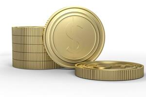 golden currency coins with white background, 3d rendering photo