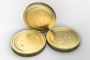 golden currency coins with white background, 3d rendering photo