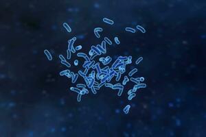 Infectious virus with surface details on blue background, 3d rendering. photo