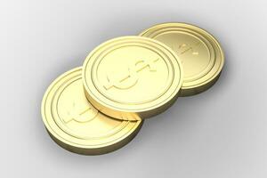 golden currency coins with white background, 3d rendering photo