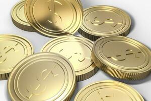 golden currency coins with white background, 3d rendering photo