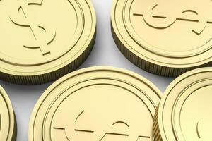 golden currency coins with white background, 3d rendering photo