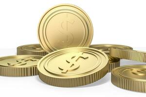 golden currency coins with white background, 3d rendering photo