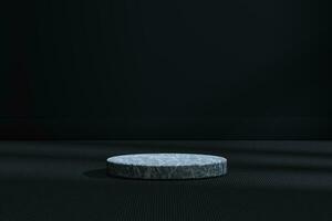 The marble cylinder platform in the dark room, 3d rendering photo