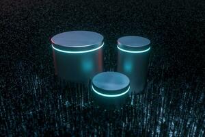 Dark technological lines background with round platform, 3d rendering. photo