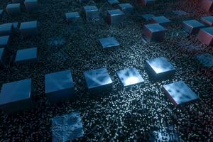 Dark technological lines background with cubes and lines, 3d rendering. photo