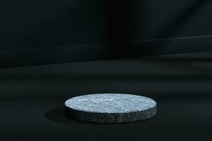 The marble cylinder platform in the dark room, 3d rendering photo