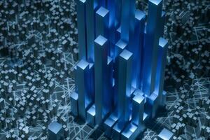 Dark technological lines background with cubes and lines, 3d rendering. photo