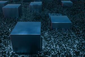 Dark technological lines background with cubes and lines, 3d rendering. photo