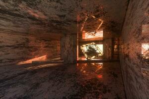 The dark abandoned room, creative architectural construction, 3d rendering. photo