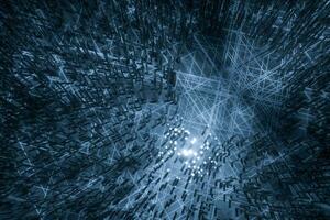 Dark technological lines background with cubes and lines, 3d rendering. photo