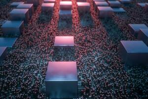 Dark technological lines background with cubes and lines, 3d rendering. photo