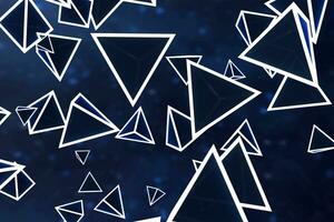 3d rendering, glowing triangle cube with dark background. photo