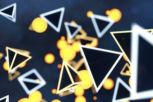 3d rendering, glowing triangle cube with dark background. photo