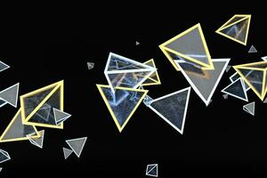 3d rendering, glowing triangle cube with dark background. photo