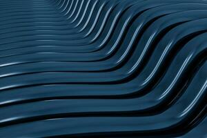 3d rendering, blue metalic wave surface photo