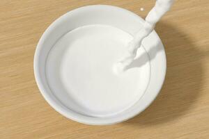 A bowl of milk and splashing liquid, 3d rendering. photo