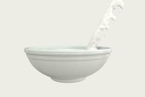 A bowl of milk and splashing liquid, 3d rendering. photo