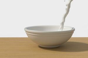 A bowl of milk and splashing liquid, 3d rendering. photo