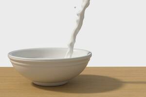 A bowl of milk and splashing liquid, 3d rendering. photo